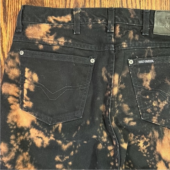 Vintage 90s Harley Davidson Bleached Jeans Acid Wash Black Orange Grunge Unisex - Picture 7 of 9
